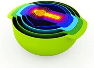 Joseph Joseph Nest 9 Nesting Bowls Set with Mixing Bowls Measuring Cups Sieve Colander, 9-Piece, Multicolored 31X twpbNTL. AC