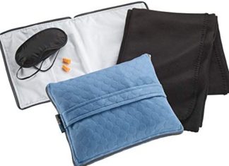 Lewis N. Clark Final Consolation Set + Transportable Journey Package for Airplane, Contains Inflatable Pillow + Zippered Carrying Case, Cozy Fleece Blanket, Eye Masks for Sleeping & Foam Ear Plugs, Black 414Q0xgxw7L. AC