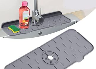 Silicone Faucet Sink Mat Sink Splash Guard, Kitchen Faucet Splash Pad, Sink Drain Pad Behind Faucet, Toilet Drip Protector Splashback Countertop Safety Faucet Deal with drip Catcher (Gray 1pcs) 415gyOtxCiL