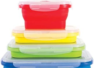 Kitchen + Dwelling Skinny Bins Collapsible Containers – Set of 4 Rectangle Silicone Meals Storage Containers – BPA Free, Microwave, Dishwasher and Freezer Secure – No Extra Cluttered Container Cupboard! 41BNrs2k48L. AC