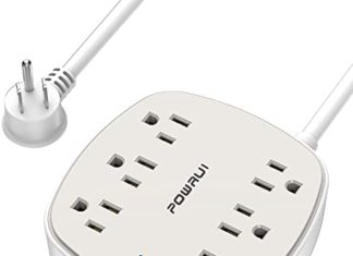 Energy Strip Surge Protector with 6 FT, POWRUI Flat Plug Extension Wire with 6 Outlet Extender and three USB Ports, 6 Ft Energy Wire, ETL Listed (White/Gray) 41KJa9WHJyS. AC