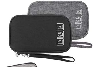 Small Digital Organizer Cable Bag, Journey Moveable 2 PCS Digital Equipment Storage Bag Tender Carrying Case Pouch for Exhausting Drive, Twine, Charger, Earphone, USB, SD Card (Black+Grey) 41RoLQBdetL. AC