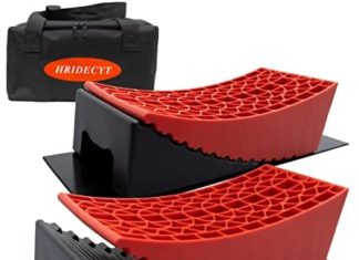 HRIDECYT Camper Levelers for Journey Trailers,No Trimming Required,Quicker and Simpler Than RV Leveling Blocks,Contains 2 Curved Levelers,2 Wheel Chocks,2 Non-Slip Mats,1 Carry Bag,As much as 35000lbs 41Z6JYBj6QL. AC
