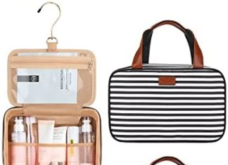 MONSTINA Journey Toiletry Bag Beauty Organizers with Hanging Hook Use in Lodge,Lavatory(Black and White Stripes) 41hQdJavvtL. AC