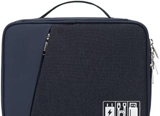 El-fmly Wire Organizer Bag, Double Layer Journey Common Cable Organizer Case Sturdy Electronics Equipment Pouch for Charger, Cellphone, USB, SD Card, Energy Financial institution Pill 7.9″(Navy Blue) 41lOcJG L. AC