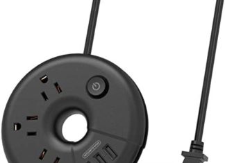 Journey Energy Strip with USB Ports, NTONPOWER Moveable Desktop Charging Station with 3 Retailers 3 USB, 5 ft Extension Wire, Compact for Dwelling, Workplace, Dorm Room, Nightstand, Cruise, Enterprise Journey, Black 41x8MQPP9YL. AC