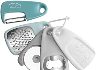 Kitchen Devices Set 5 Items, House Saving Cooking Instruments Cheese Grater, Bottle Opener, Fruit/Vegetable Peeler, Pizza Cutter, Garlic/Ginger Grinder, Stainless Metal Equipment Dishwasher Protected(Blue)… 41yVfGtSn8L. AC