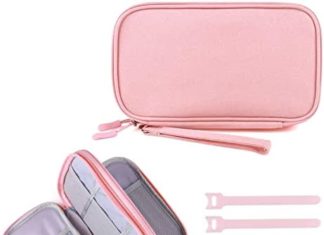 Cable Organizer Bag, Journey Wire Organizer Pouch Pink Electronics Equipment Bag Tech Wire Storage Pouch for Cable, Charger, Telephone, USB, SD Card,with 5pcs Pink Cable Ties 41yWvA0mYwL. AC