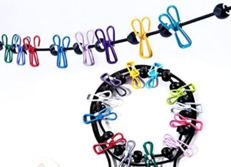 Moveable Clothesline with 12 Colourful Clothespins, Windproof Journey Clothesline Stretchy Retractable Elastic Laundry Garments Line for Yard, Trip Resort, Balcony and Indoor Use 5110LO6nMwS. AC