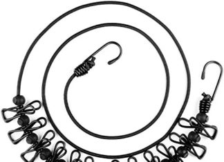 HAWATOUR Transportable Elastic Journey Clothesline with 12pcs Clothespins Journey Devices for Outside and Indoor Use (Black) 514paUG2liL. AC