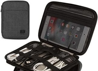BAGSMART Digital Organizer,Journey Cable Organizer,Double Layer Electronics Equipment Bag for Pill 7.9″,USB Drive,Cords,Black 51A4DqR7JrL. AC