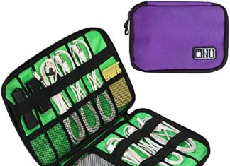 FYY Digital Organizer, Journey Cable Organizer Bag Pouch Digital Equipment Carry Case Moveable Waterproof All-in-One Storage Bag for Cable, Twine, Charger, Cellphone, Earphone, Medium Measurement, Purple 51BnP5vPkGL. AC