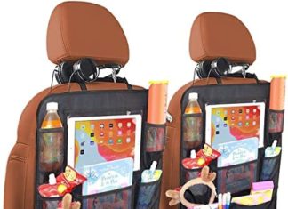 Automobile Seat Again Organizer,2 PCS Kick Mats Again Seat Protector with Contact Display screen Pill Holder, Automobile Backseat Organizer for Youngsters, Automobile Journey Equipment, Kick Mat with 9 Storage Pockets 51HhLALMDUL. AC