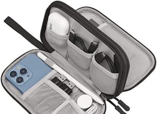 Elonbo Digital Organizer Pouch Bag, Journey Cable organizer, Transportable Electronics Equipment Carry Case, Double Layers All-in-One Storage Luggage for iPhone, Cables, Wire, Earphone, Charger, Black 51OSyR avSL. AC