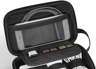 JETech Electronics Equipment Organizer Exhausting Carrying Case with Double Zipper and Carrying Strap, Moveable Journey Gadget Bag for Cables, SD Card, Charger, Exhausting Disk, Gray 51ZWBH ryJL. AC