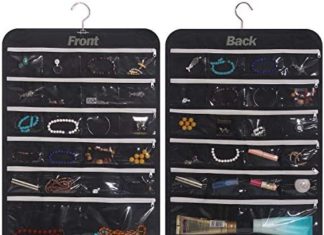 Hanging Jewellery Organizer 47 Pockets with Zipper for Earrings Necklace Bracelet Ring Accent Show Storage Bag Journey Holder Field 51dnF4Q0opL. AC