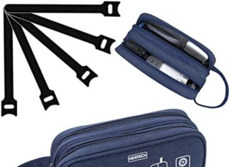 HESTECH Electronics Organizer,Cable Case,Journey Equipment Storage Bag Transportable Waterproof Double Layers Pouch for Wire, Charger,Laborious Drives,Flash Drive,Telephone,SD Card,USB,with 5PCS Cables Ties,Blue 51fSIwf0O0L. AC