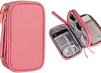 Electronics Organizer,LYDZTION Electronics Equipment Organizer Pouch Bag Waterproof Journey Cable Storage Bag for Energy Adapter,Charger Cables,Wi-fi Mouse,SD Card, USB Cable and Extra(Pink) 51jW0l5S1JS. AC