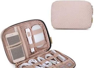 BAGSMART Digital Organizer Small Journey Cable Organizer Bag for Laborious Drives, Cables, Charger, Cellphone, USB, SD Card, Comfortable Pink 51l Fyf6FSL. AC