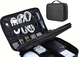 Digital Organizer, BAGSMART Equipment Organizer Journey Double Layer Electronics Bag Massive for 10.5 inch iPad Professional, Adapter, Cables, Black 51yNwj8QBaL. AC