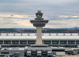 A number of shapes have topped the unique tower at Dulles Airport