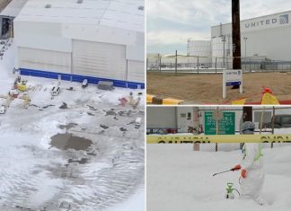 Fire suppression foam covers United Airlines hangar at George Bush Houston Airport